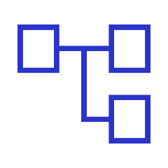 Dunkelblaues Flussdiagramm-Symbol mit verbundenen Quadraten.